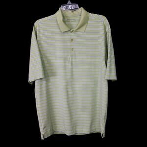 Nike Golf Fit Dry Men's Medium Green w/Blue and white Stripes SS Polo Shirts
